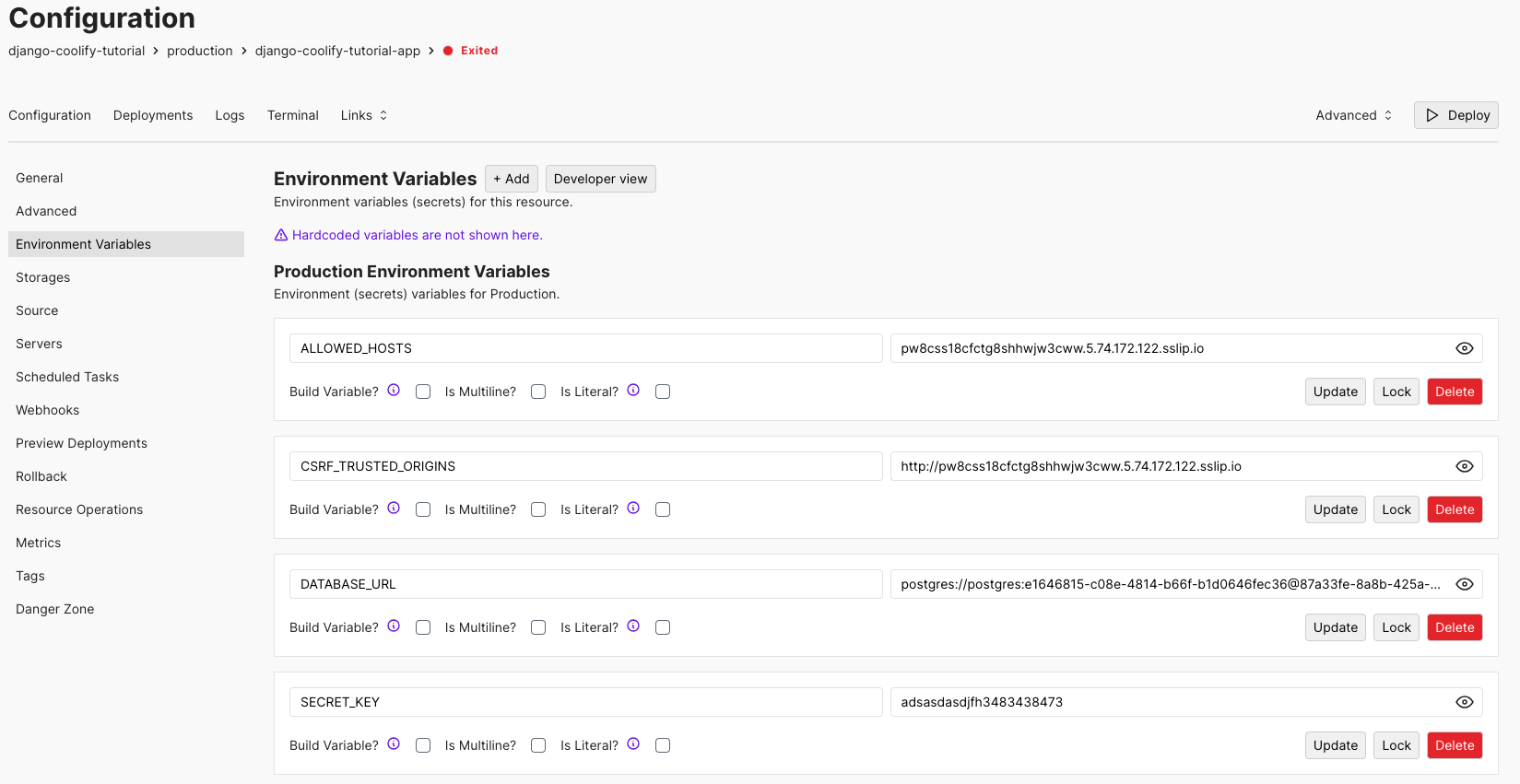 Coolify env variables